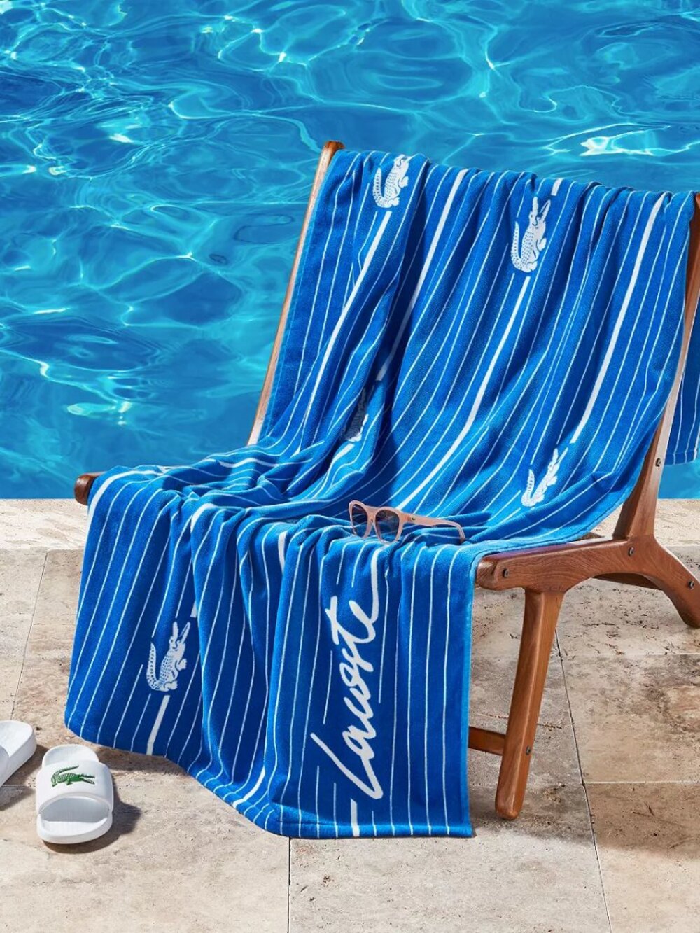 NWT 2 Lacoste Crocodile Print Shirting Cotton Beach Towel -2